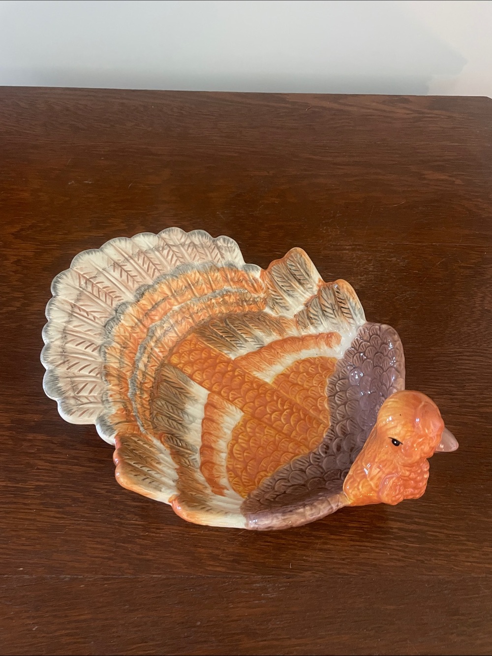 Ceramic Turkey Serving Dish - Orange & Brown
